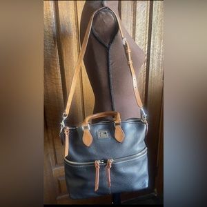 Dooney and Bourke Dillen Black Pebble Leather Satchel Double Pocket Purse